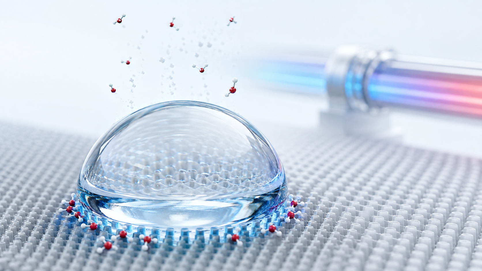 Molecular simulation imagery representing interfacial water research